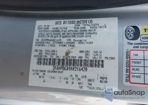 2010 Ford Fusion S z USA, uszkodzony, nr VIN 3FAHP0GA9AR216420